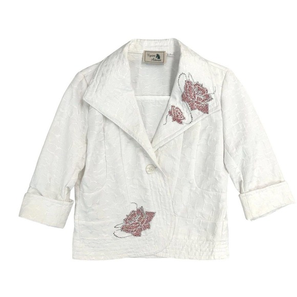 Equine Artwear Embellished 3/4 Jacket White Sequin Roses Small - Picture 1 of 7